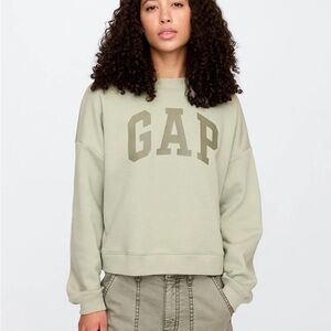 NWT $60 GAP Women M Oversized GAP LOGO Sage Green Pullover Sweatshirt Top